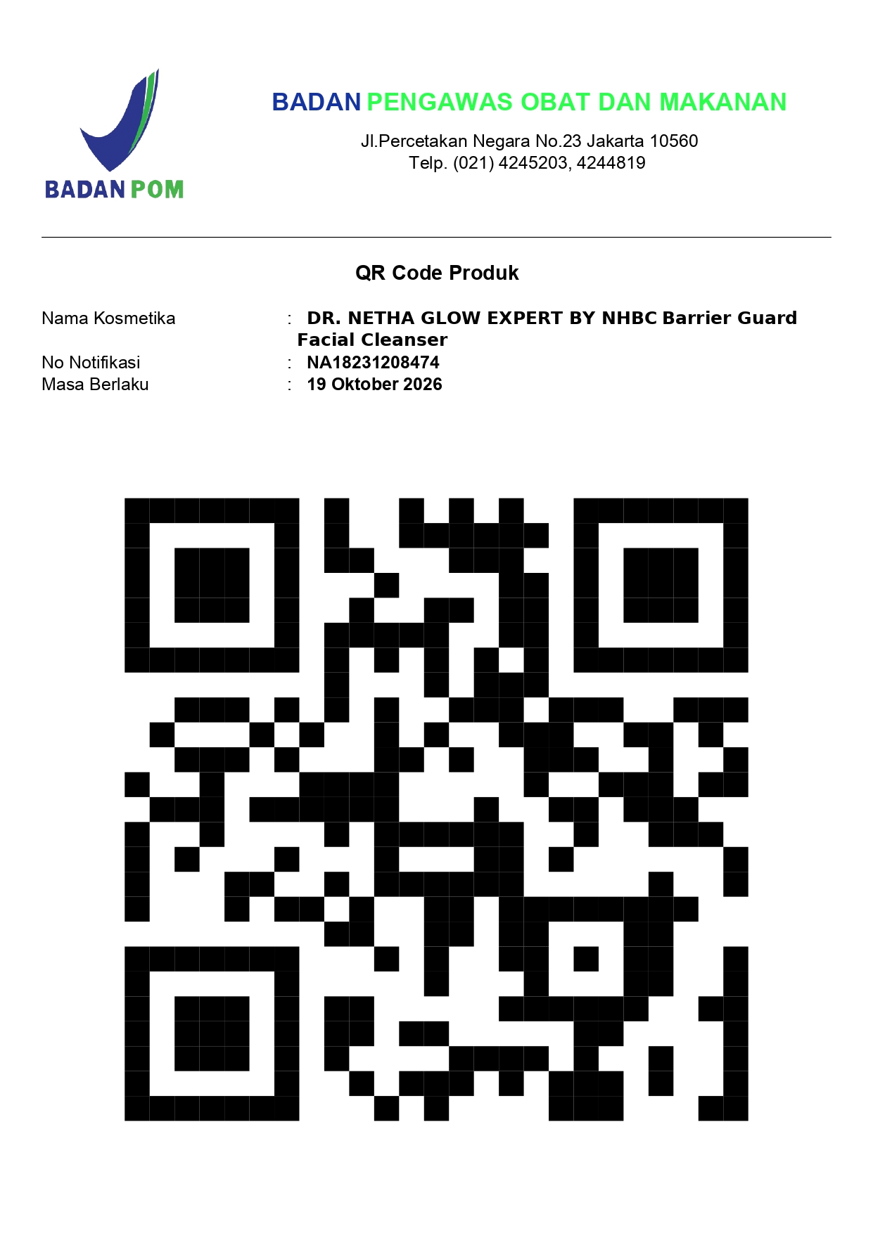 Nomor BPOM Barrier Guard Facial Cleanser